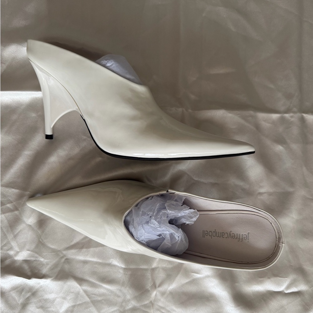 Jeffrey Campbell White Pointed-Toe Patent Leather Mule Heels - Picture 3 of 5
